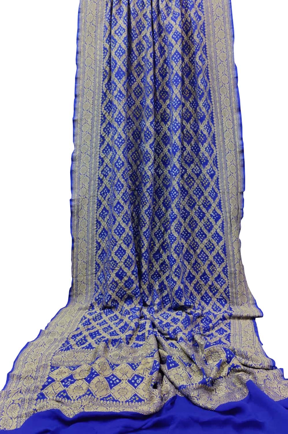 Blue Banarasi Bandhani Pure Georgette Neemzari Dupatta - Luxurion World