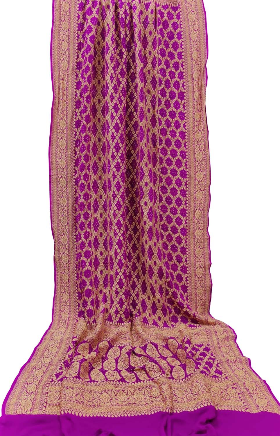 Pink Banarasi Bandhani Pure Georgette Neemzari Dupatta - Luxurion World