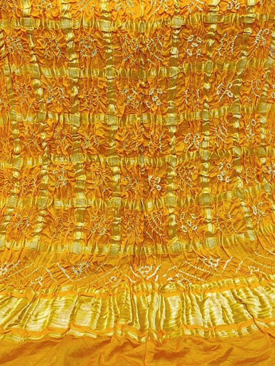 Yellow Bandhani Pure Gajji Silk Gharchola Dupatta - Luxurion World