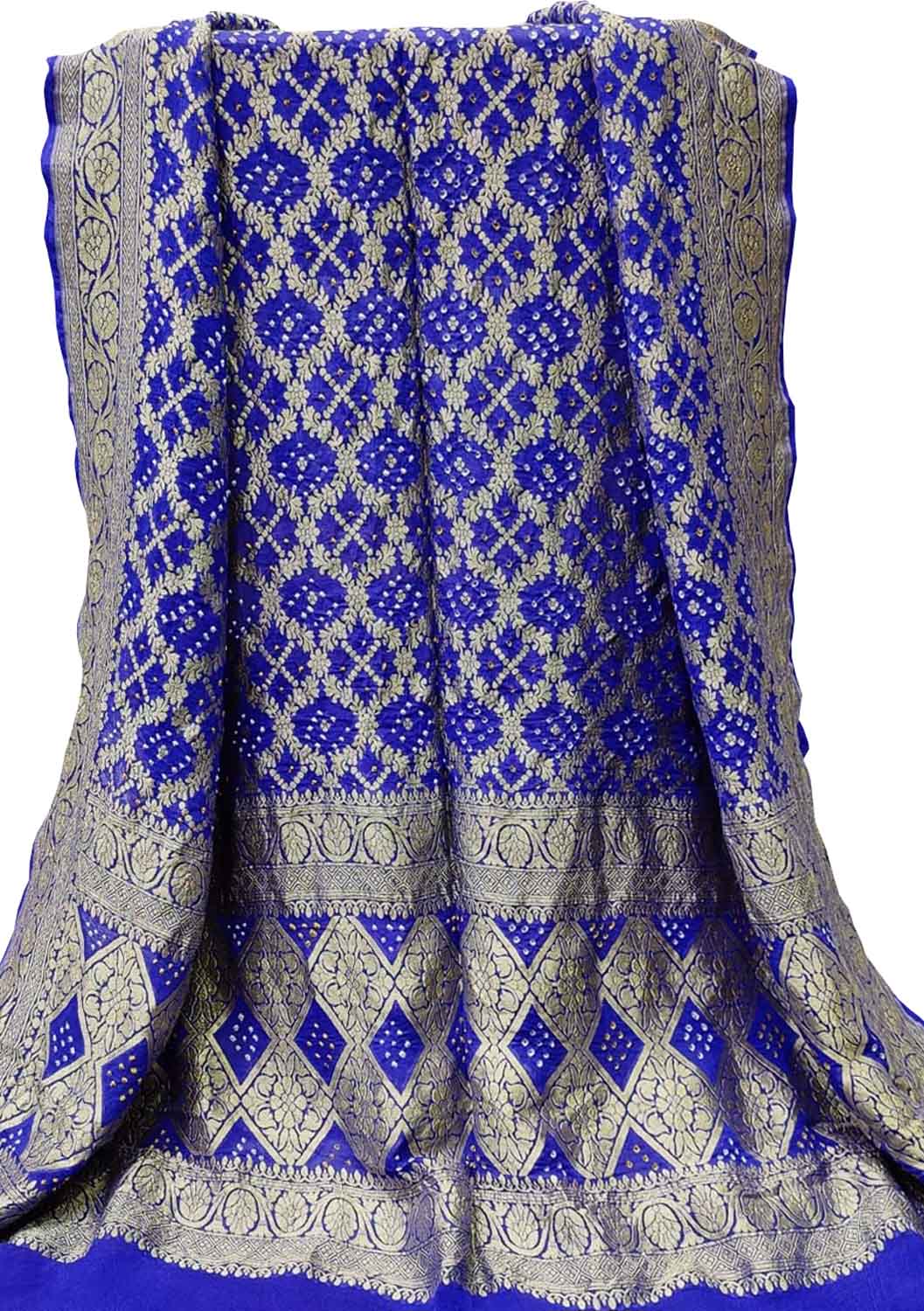 Blue Banarasi Bandhani Handloom Pure Georgette Dupatta - Luxurion World