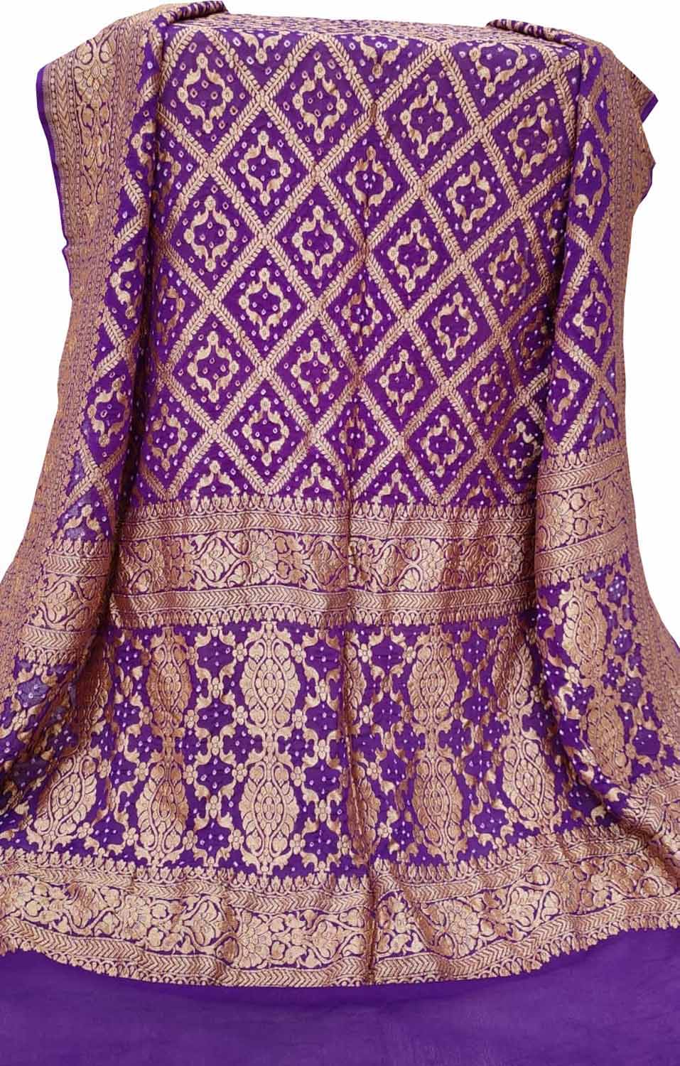 Purple Banarasi Bandhani Handloom Pure Georgette Dupatta - Luxurion World