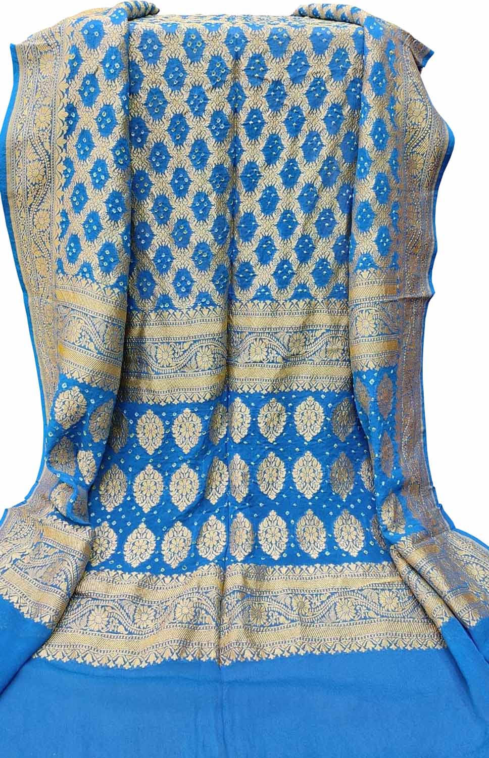 Blue Banarasi Bandhani Handloom Pure Georgette Dupatta - Luxurion World