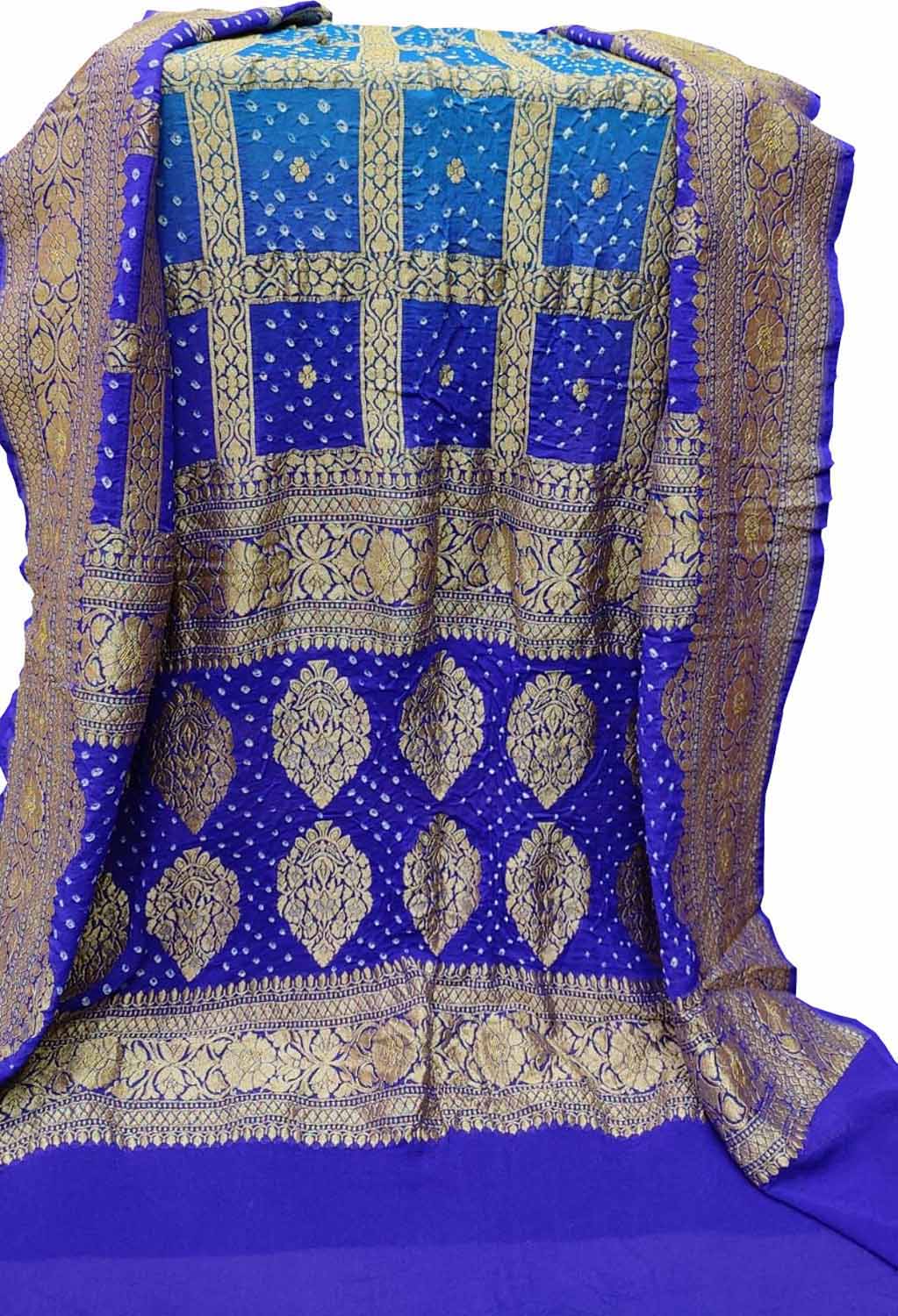 Blue Banarasi Bandhani Handloom Pure Georgette Dupatta - Luxurion World