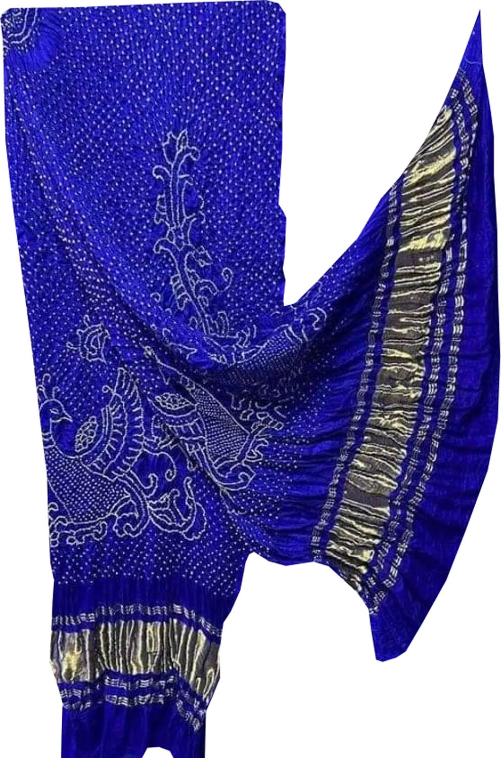 Blue Bandhani Pure Gajji Silk Peacock Design Dupatta - Luxurion World