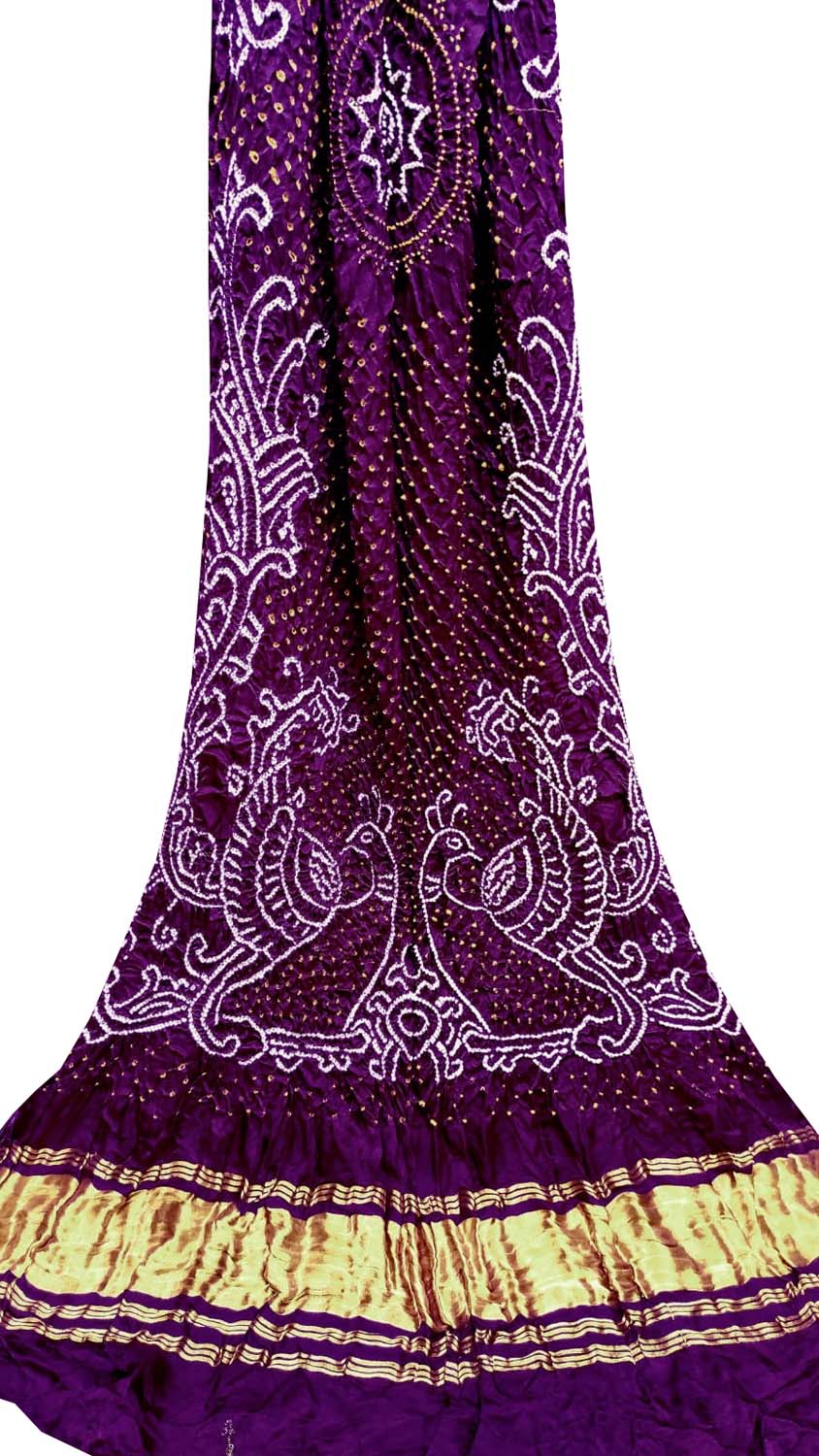 Purple Bandhani Pure Gajji Silk Peacock Design Dupatta - Luxurion World