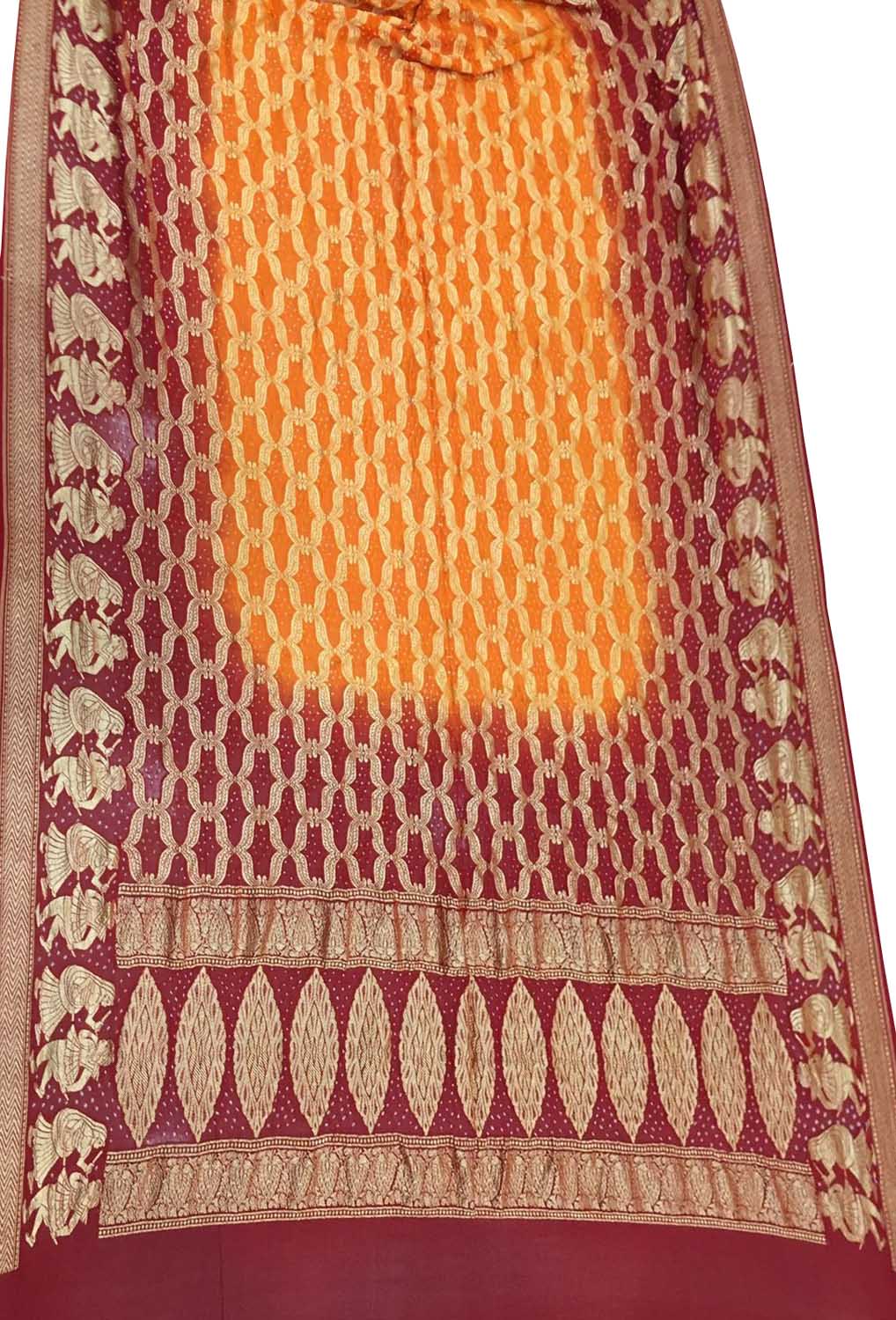 Orange And Maroon Banarasi Bandhani Pure Georgette Dupatta - Luxurion World