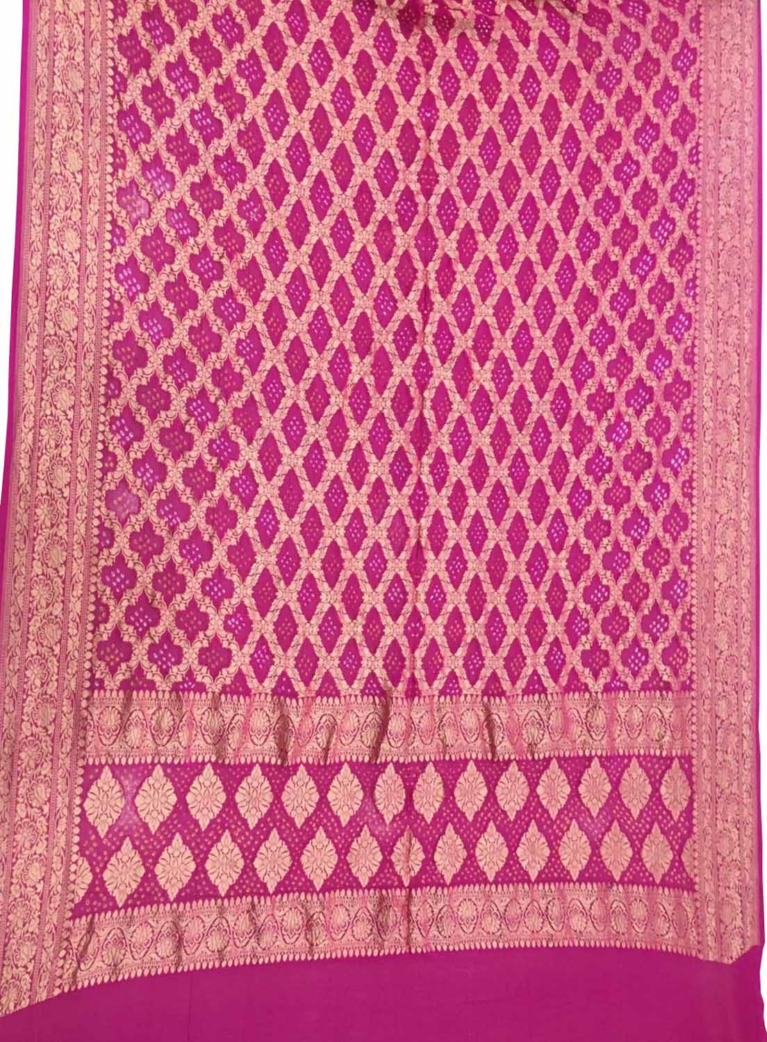 Pink Banarasi Bandhani Pure Georgette Dupatta - Luxurion World
