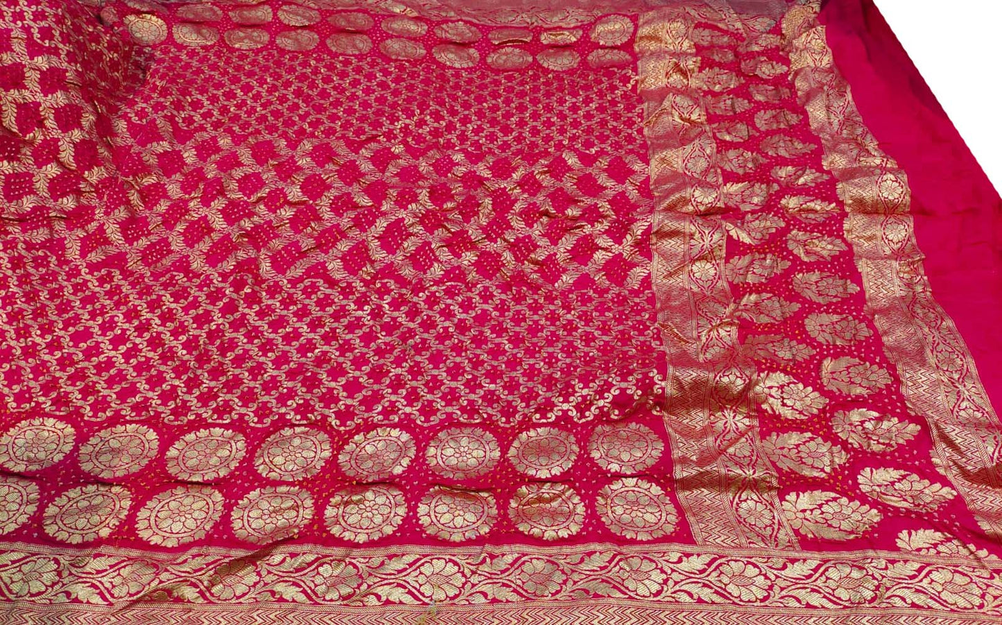 Pink Banarasi Bandhani Pure Moonga Silk Dupatta - Luxurion World