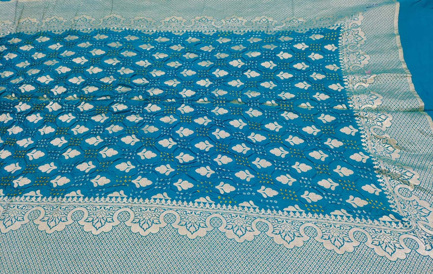 Blue Banarasi Bandhani Pure Moonga Silk Dupatta - Luxurion World