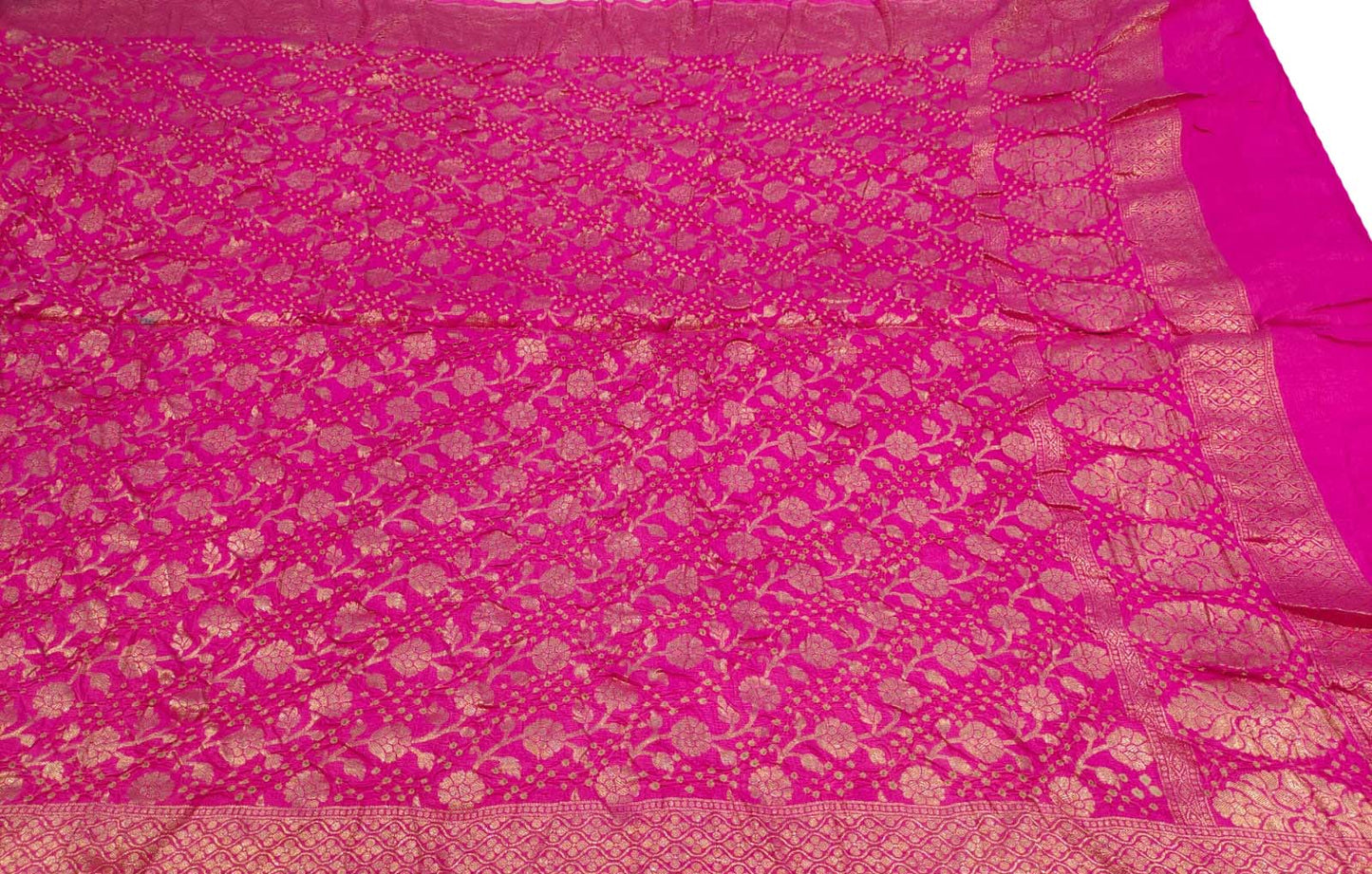 Pink Banarasi Bandhani Pure Moonga Silk Dupatta - Luxurion World