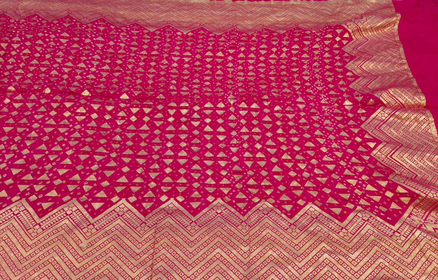 Pink Banarasi Bandhani Pure Moonga Silk Dupatta - Luxurion World