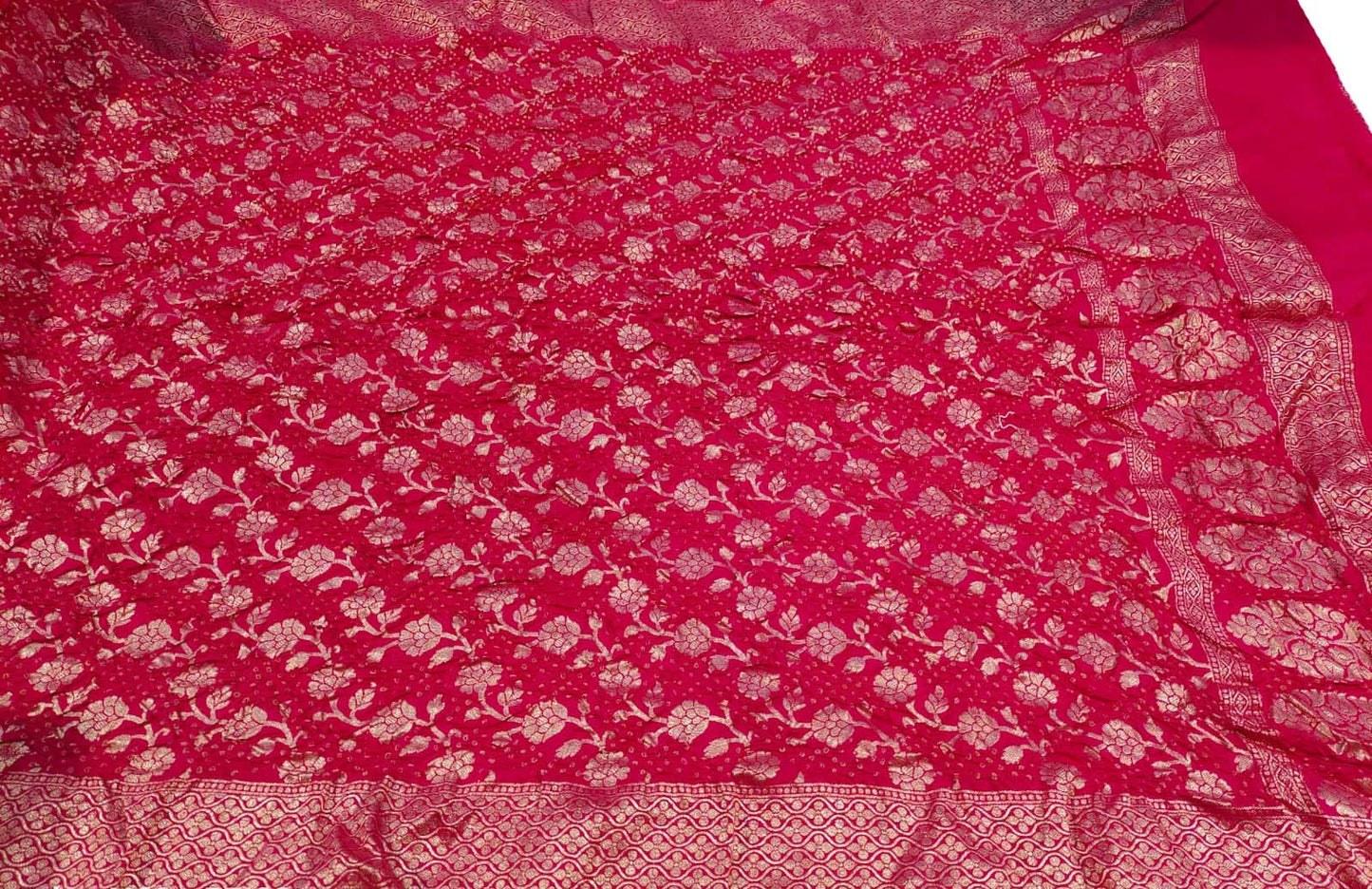 Pink Banarasi Bandhani Pure Moonga Silk Dupatta - Luxurion World