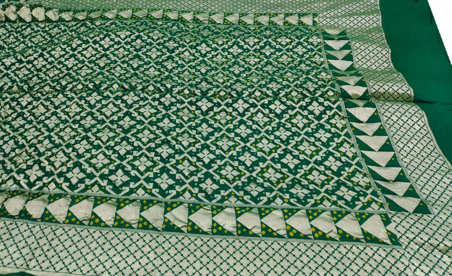 Green Banarasi Bandhani Pure Moonga Silk Dupatta - Luxurion World