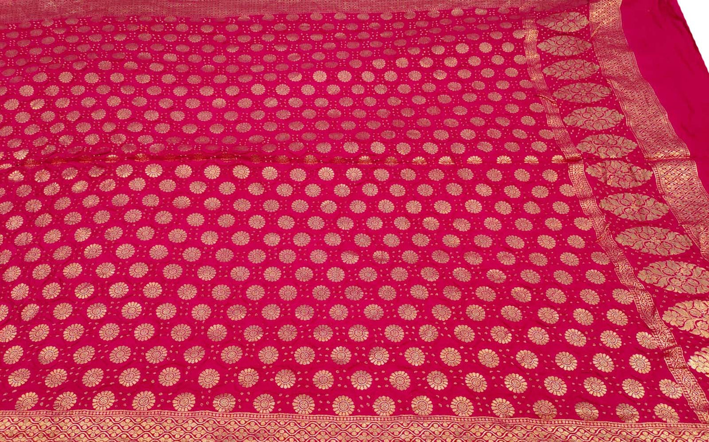 Pink Banarasi Bandhani Pure Moonga Silk Dupatta - Luxurion World