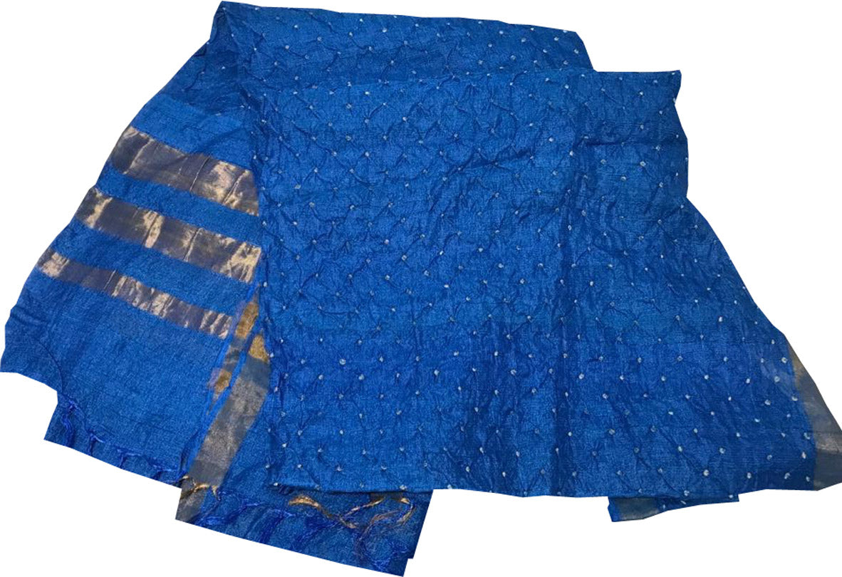 Blue Bandhani Handloom Pure Tussar Silk Dupatta - Luxurion World