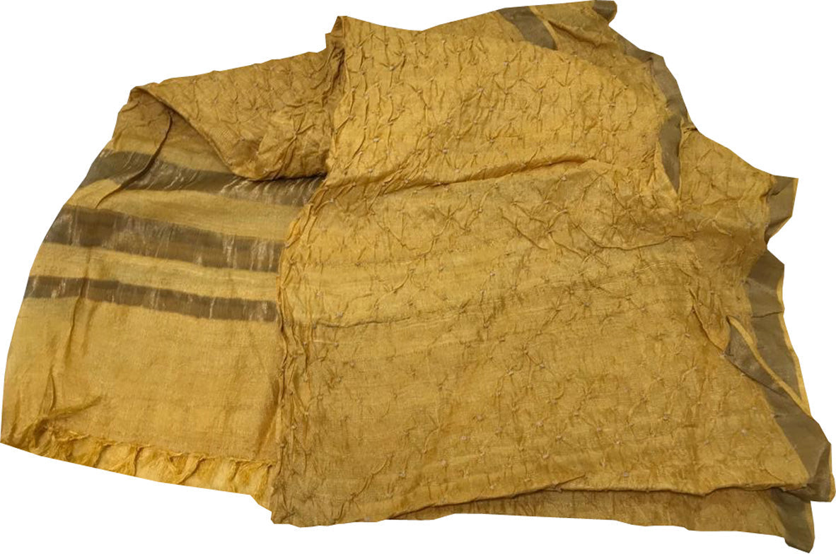 Yellow Bandhani Handloom Pure Tussar Silk Dupatta - Luxurion World