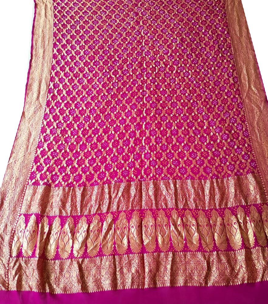 Purple Banarasi Bandhani Pure Georgette Neemzari Dupatta - Luxurion World