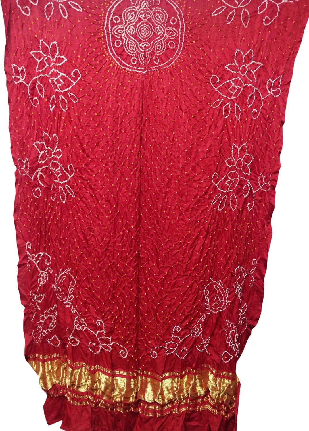 Red Bandhani Hand Bandhej Pure Gajji Silk Dupatta - Luxurion World