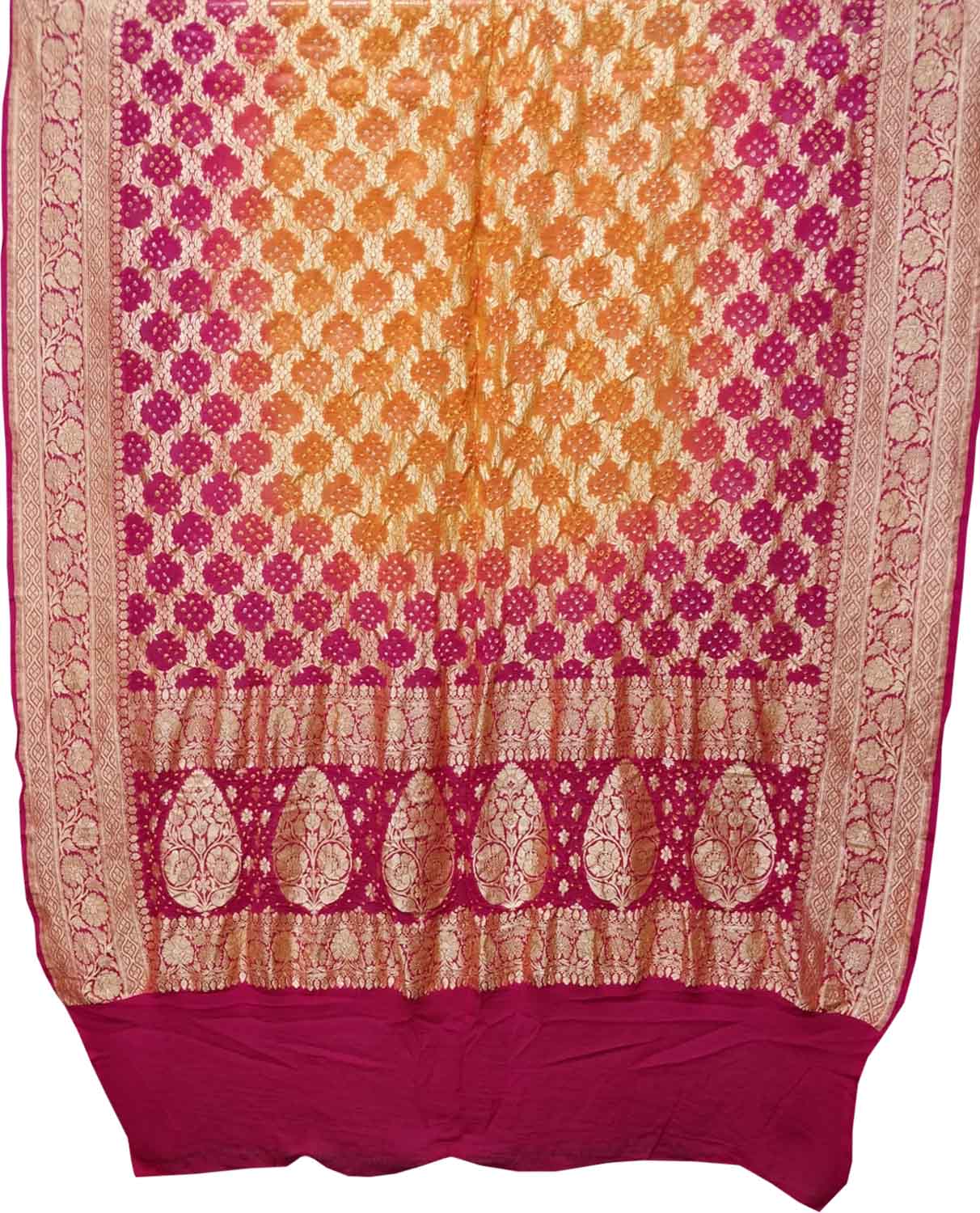 Orange And Pink Banarasi Bandhani Pure Georgette Dupatta - Luxurion World