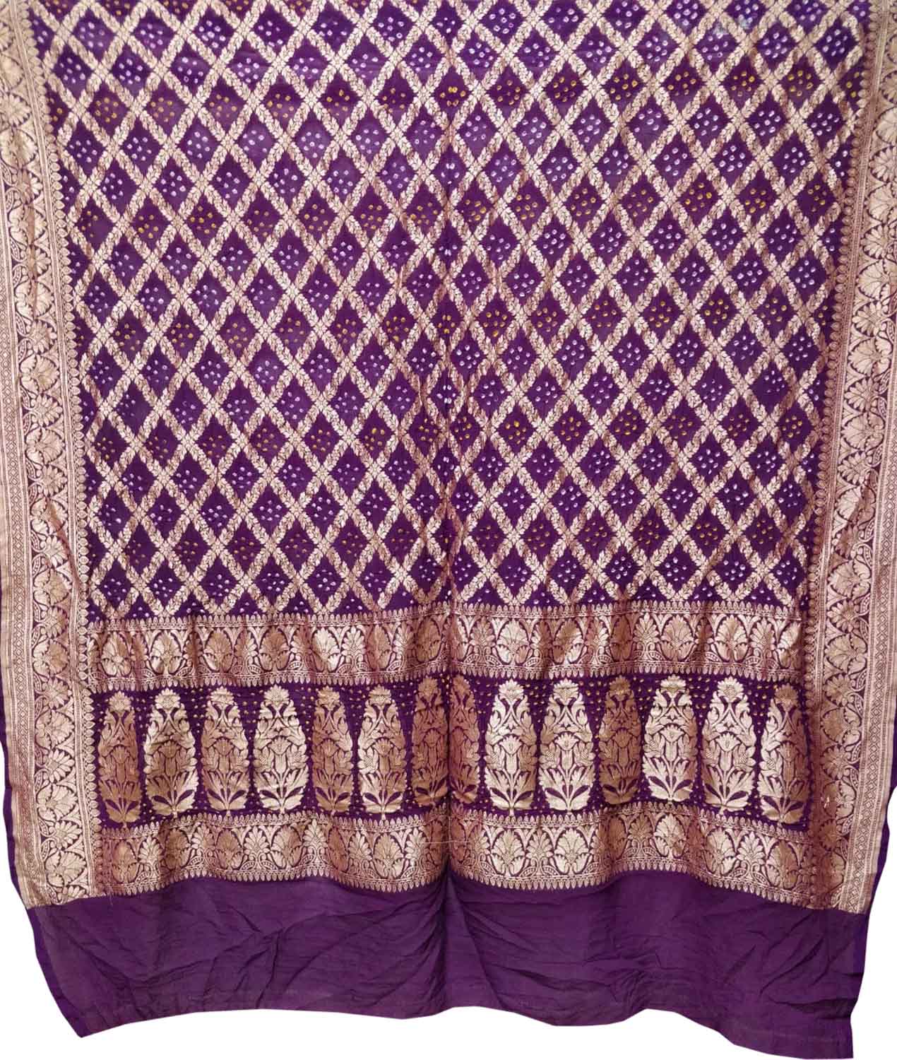 Purple Banarasi Bandhani Pure Georgette Dupatta - Luxurion World