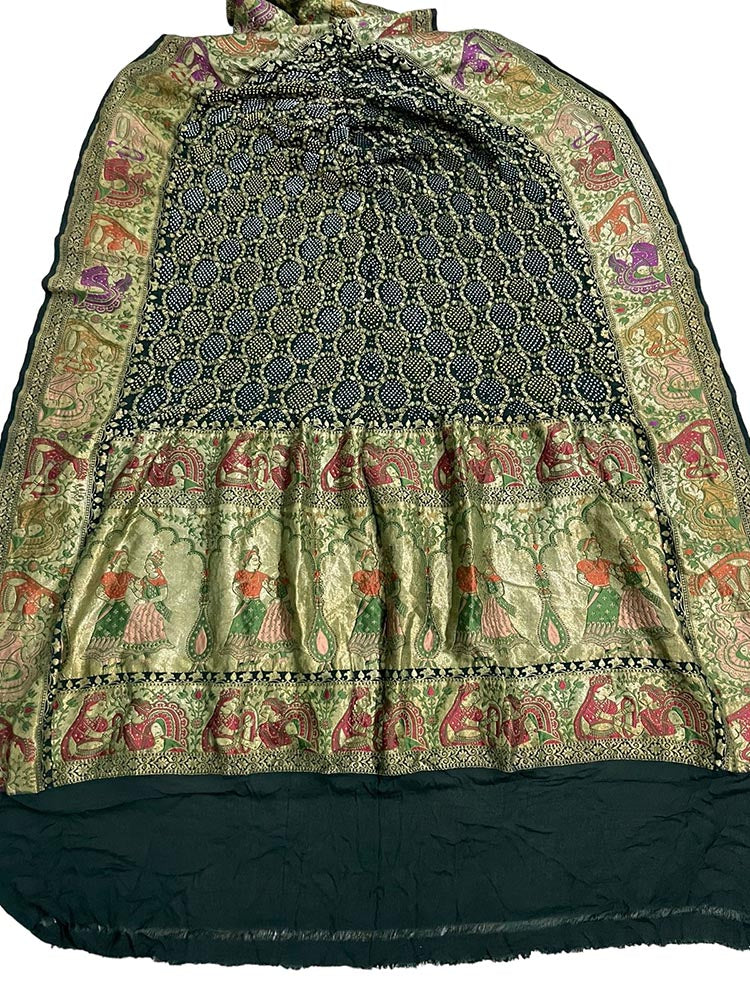 Green Banarasi Bandhani Pure Georgette Meenakari Dupatta - Luxurion World