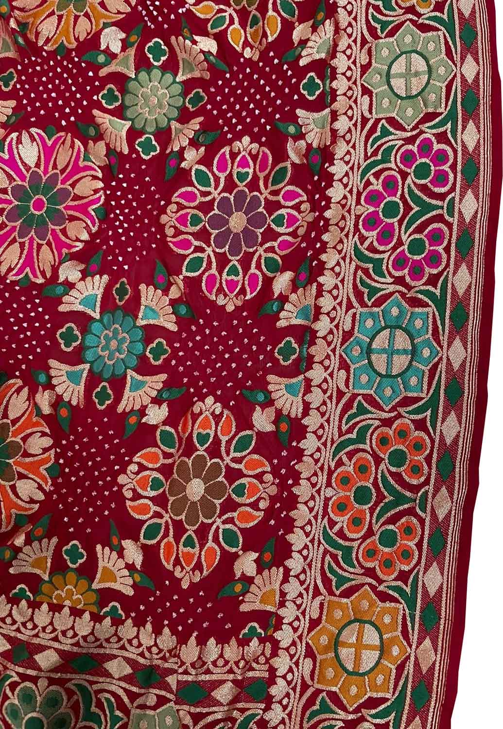 Red Banarasi Bandhani Pure Georgette Dupatta - Luxurion World