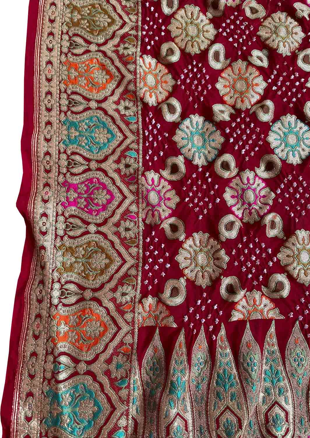 Red Banarasi Bandhani Pure Georgette Dupatta - Luxurion World