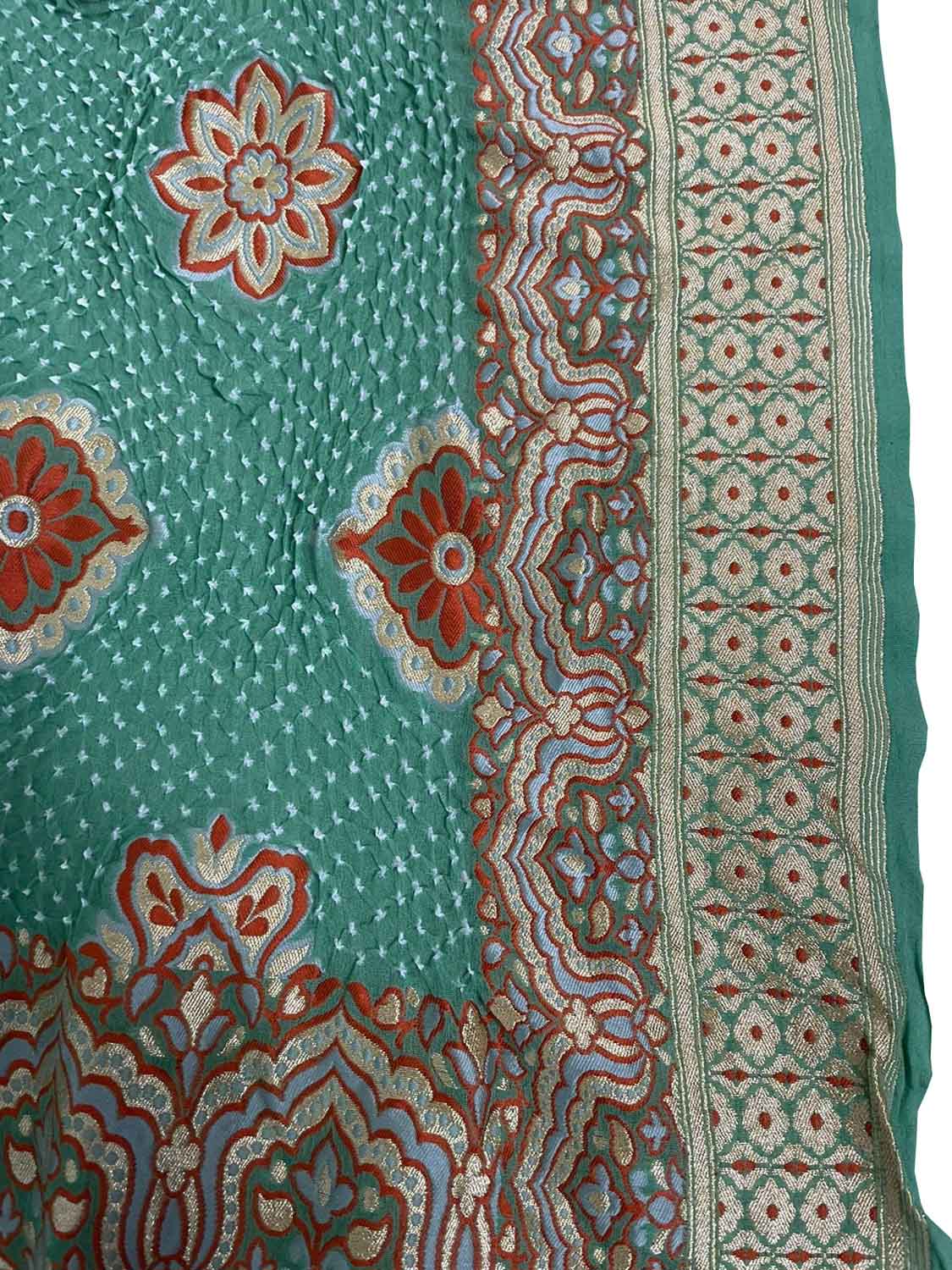 Green Banarasi Bandhani Pure Georgette Dupatta - Luxurion World