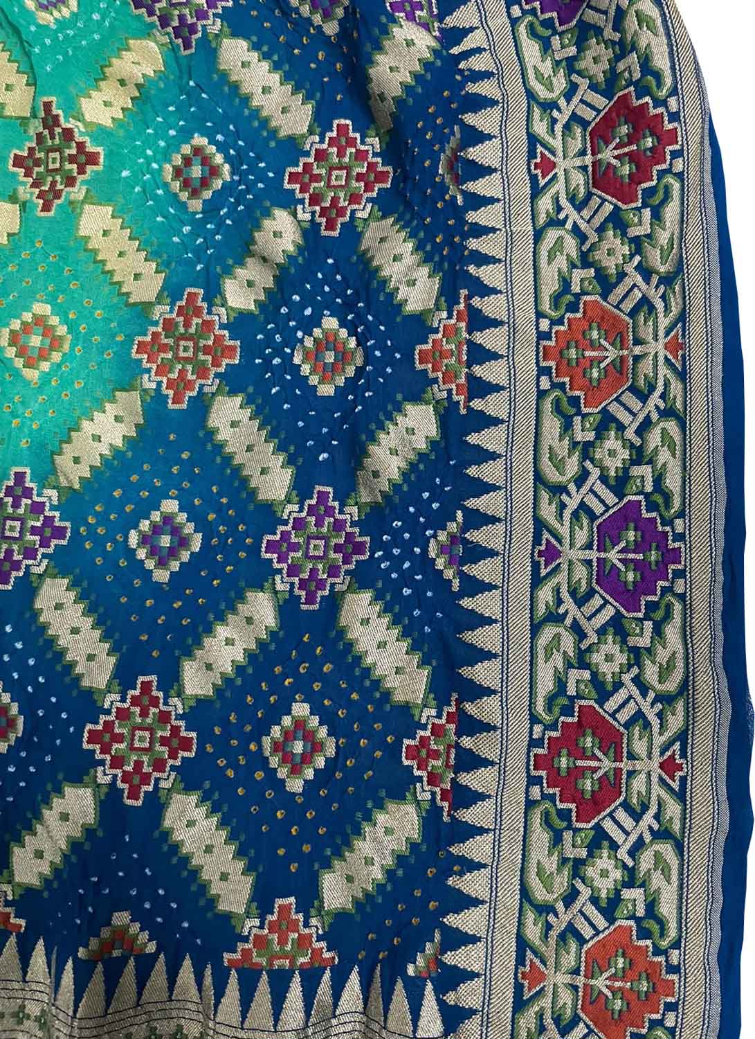 Green And Blue Banarasi Bandhani Pure Georgette Dupatta - Luxurion World