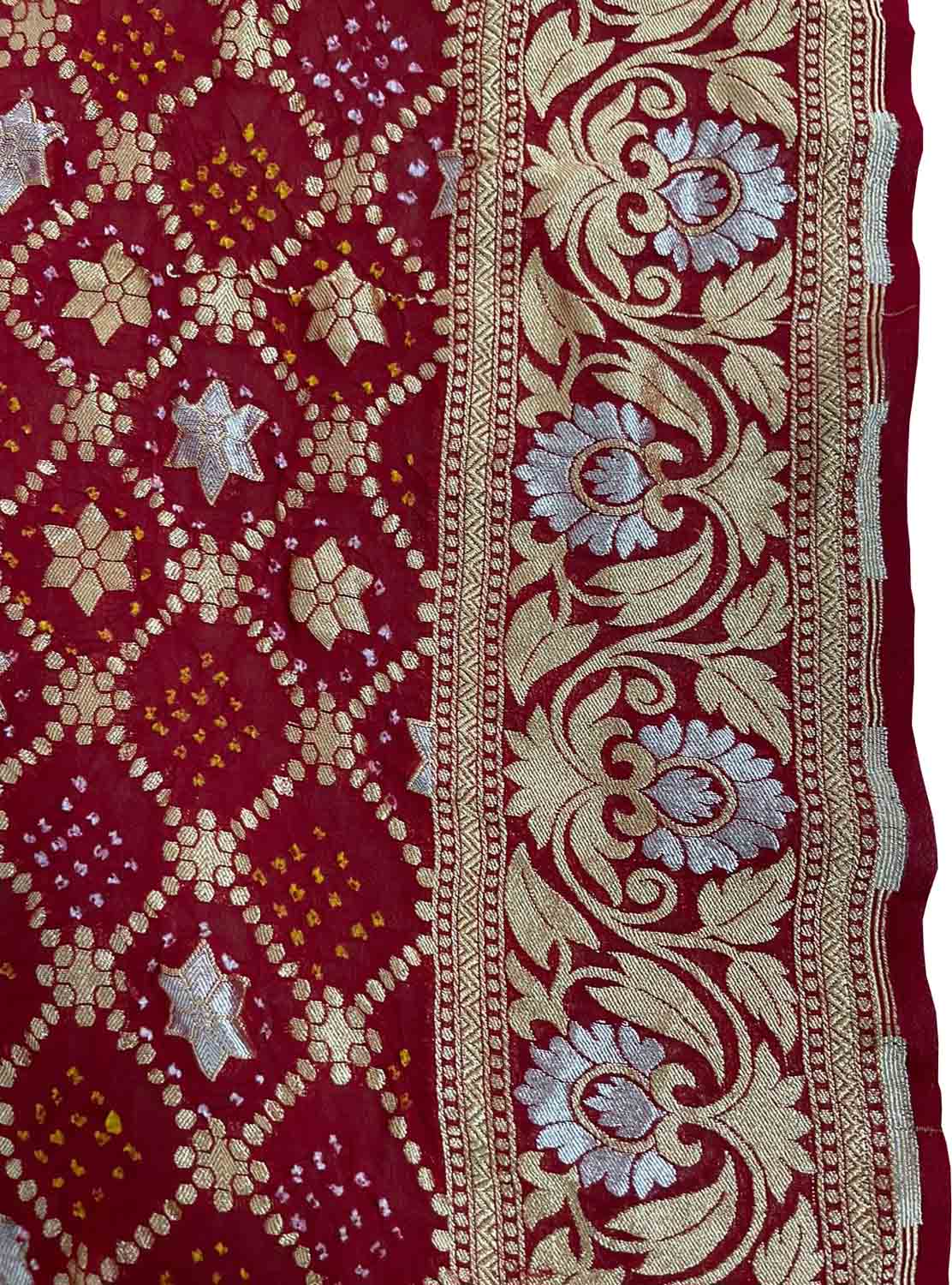 Red Banarasi Bandhani Pure Georgette Dupatta - Luxurion World
