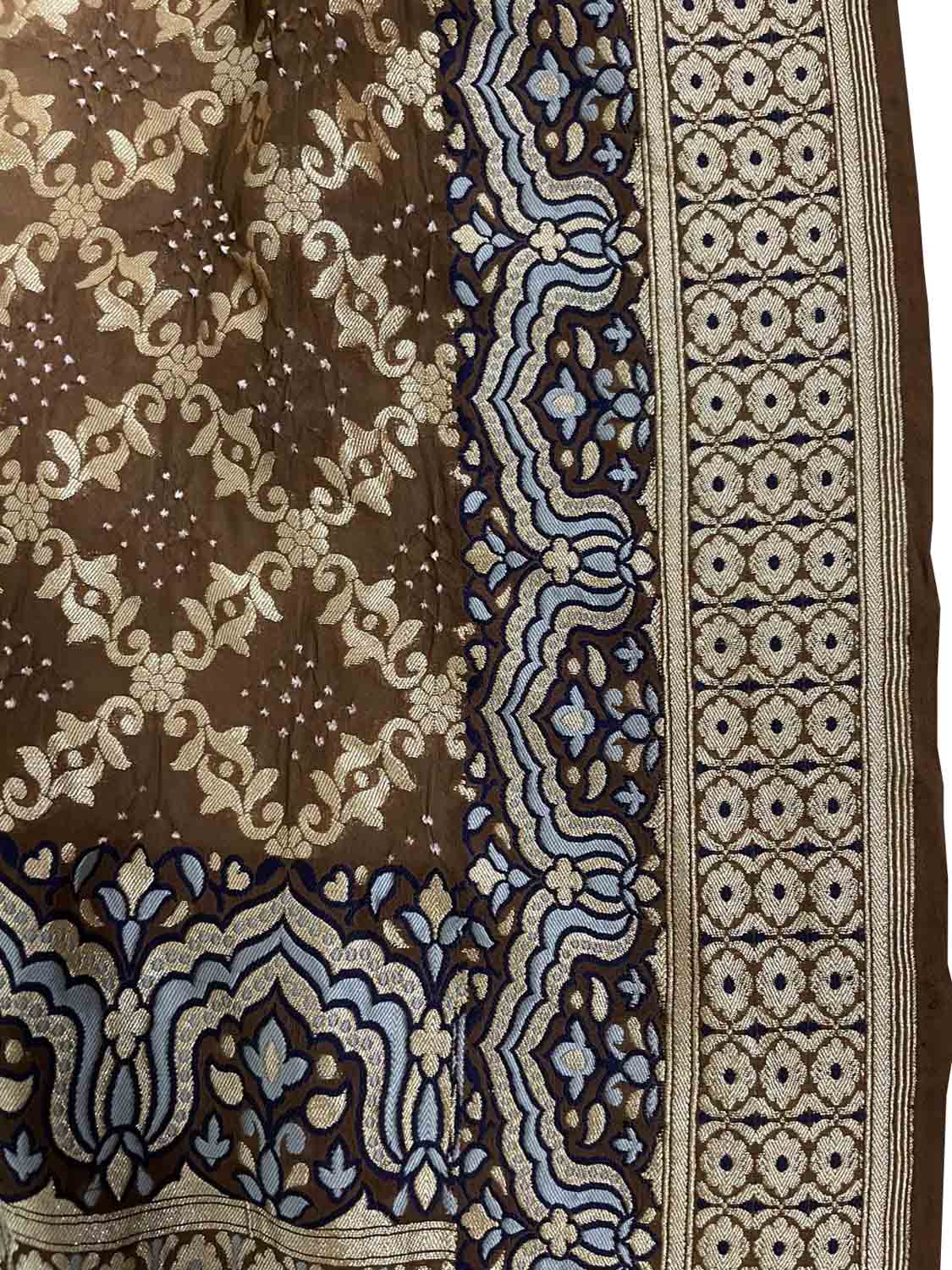 Pastel And Brown Banarasi Bandhani Pure Georgette Dupatta - Luxurion World