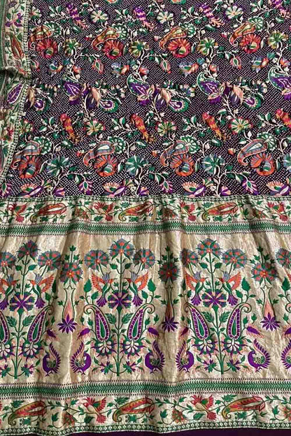 Elegant Purple Banarasi Bandhani Georgette Dupatta with Meenakari Work - Luxurion World