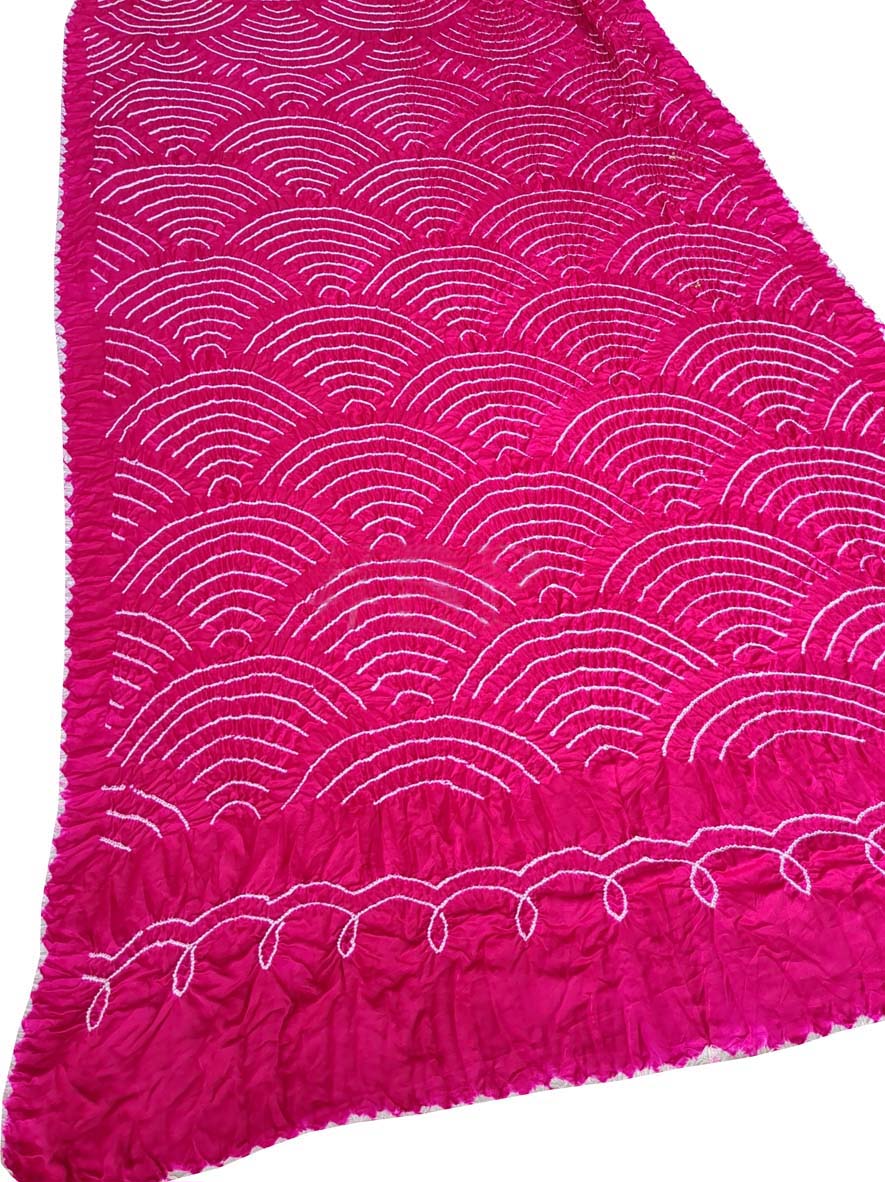 Pink Bandhani Pure Gajji Silk Dupatta - Luxurion World