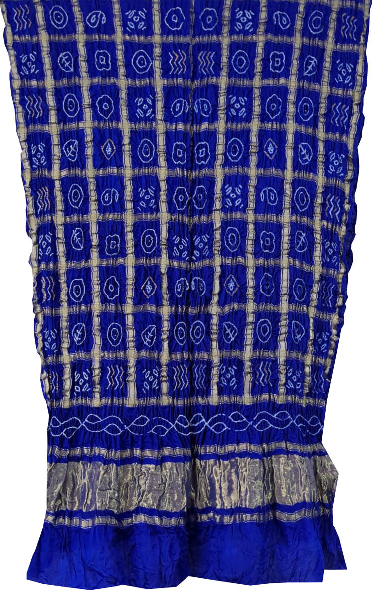 Blue Bandhani Pure Gajji Silk Gharchola Dupatta - Luxurion World