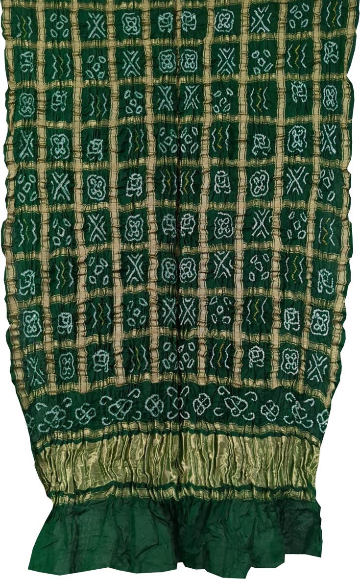 Green Bandhani Pure Gajji Silk Gharchola Dupatta - Luxurion World