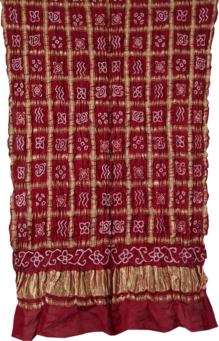 Red Bandhani Pure Gajji Silk Gharchola Dupatta - Luxurion World
