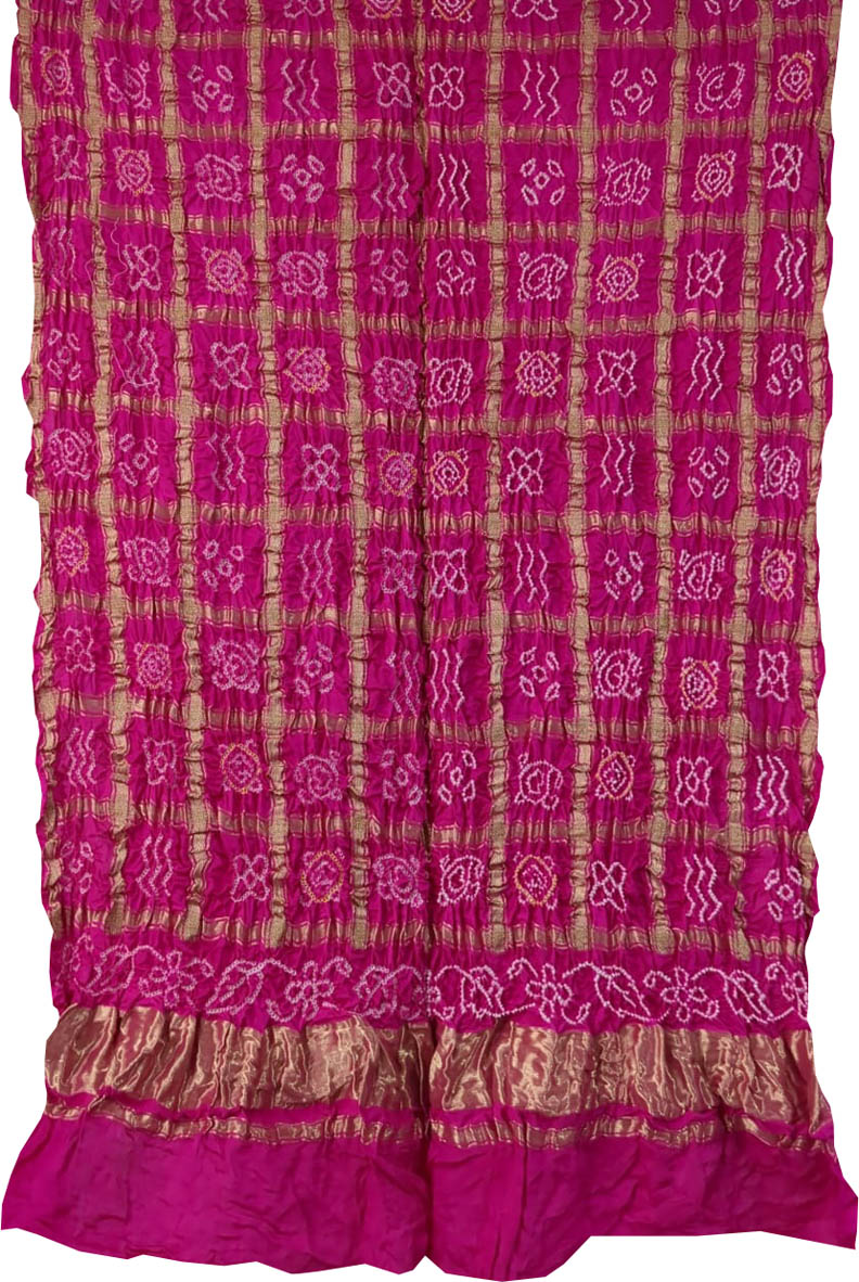 Pink Bandhani Pure Gajji Silk Gharchola Dupatta - Luxurion World