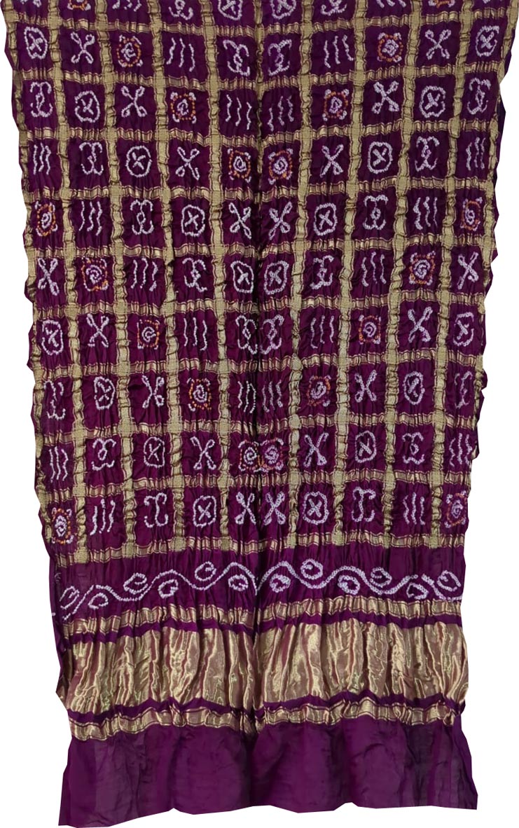 Purple Bandhani Pure Gajji Silk Gharchola Dupatta - Luxurion World