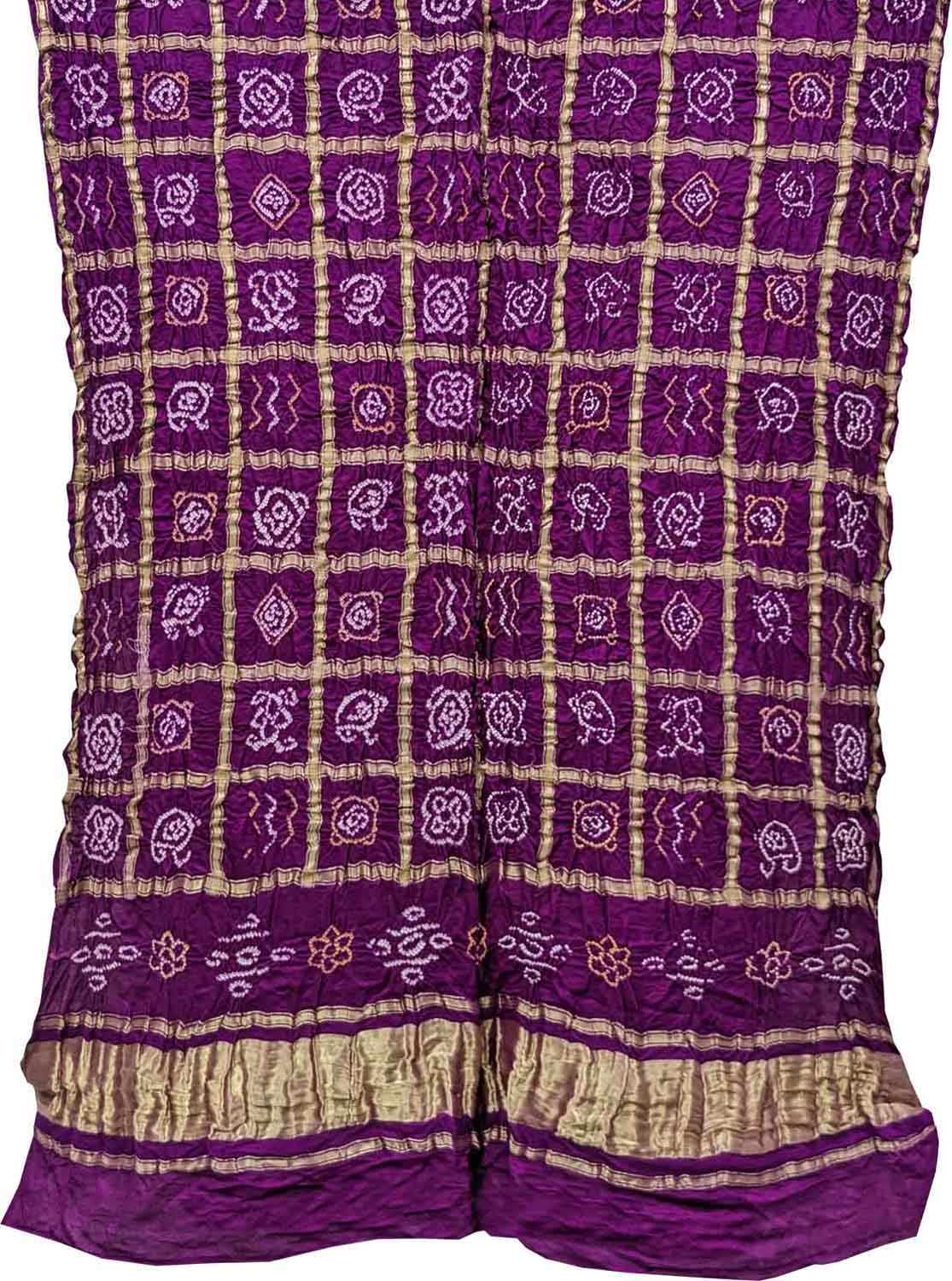 Purple Bandhani Pure Gajji Silk Dupatta - Luxurion World