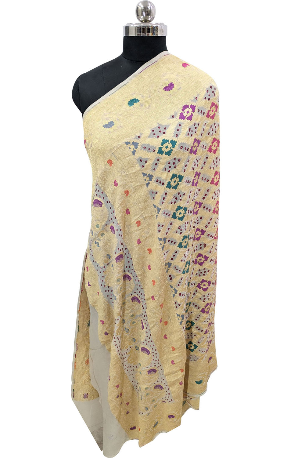 Pastel Banarasi Bandhani Pure Georgette Meenakari Dupatta - Luxurion World