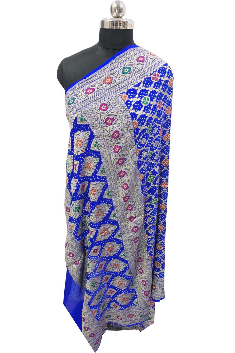 Purple Banarasi Bandhani Pure Georgette Meenakari Dupatta - Luxurion World