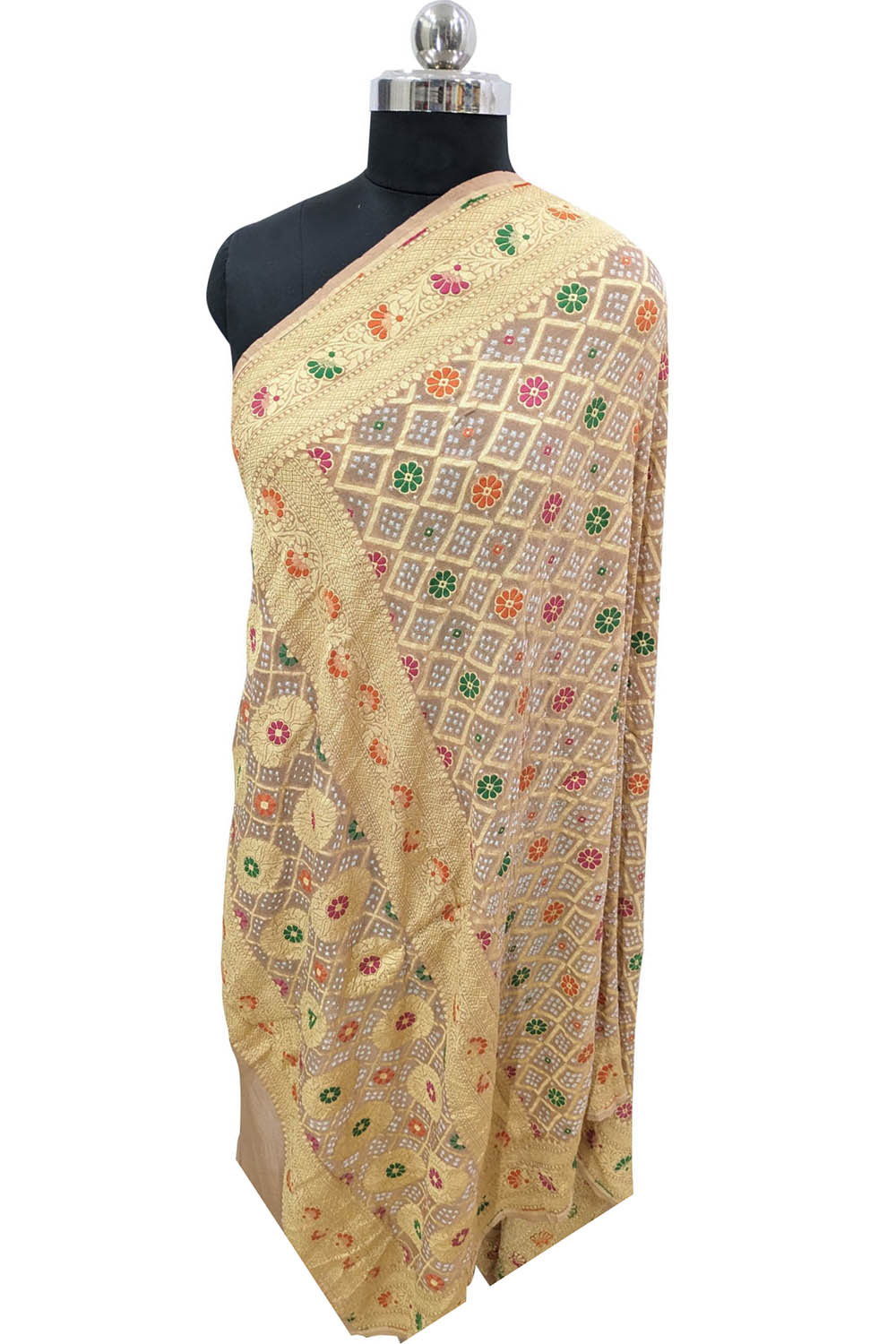 Pastel Banarasi Bandhani Pure Georgette Meenakari Dupatta - Luxurion World
