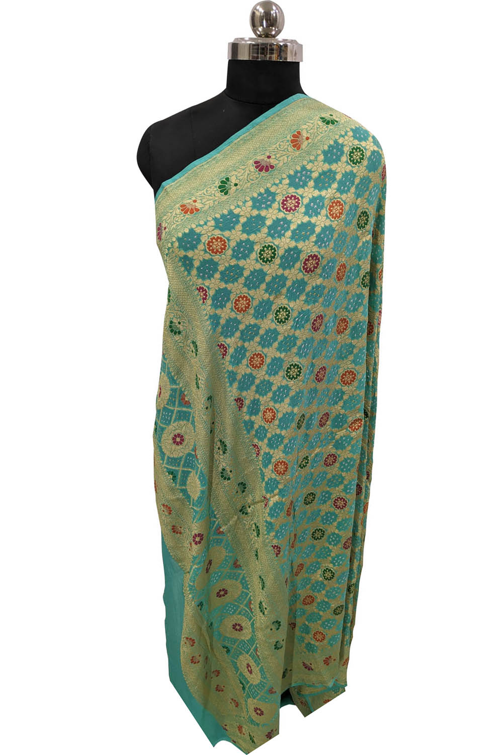 Blue Banarasi Bandhani Pure Georgette Meenakari Dupatta - Luxurion World