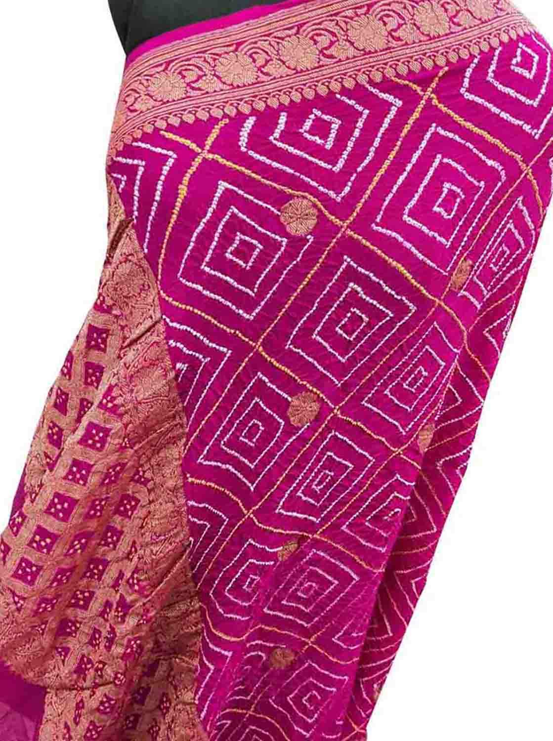 Pink Banarasi Bandhani Pure Georgette Dupatta - Luxurion World