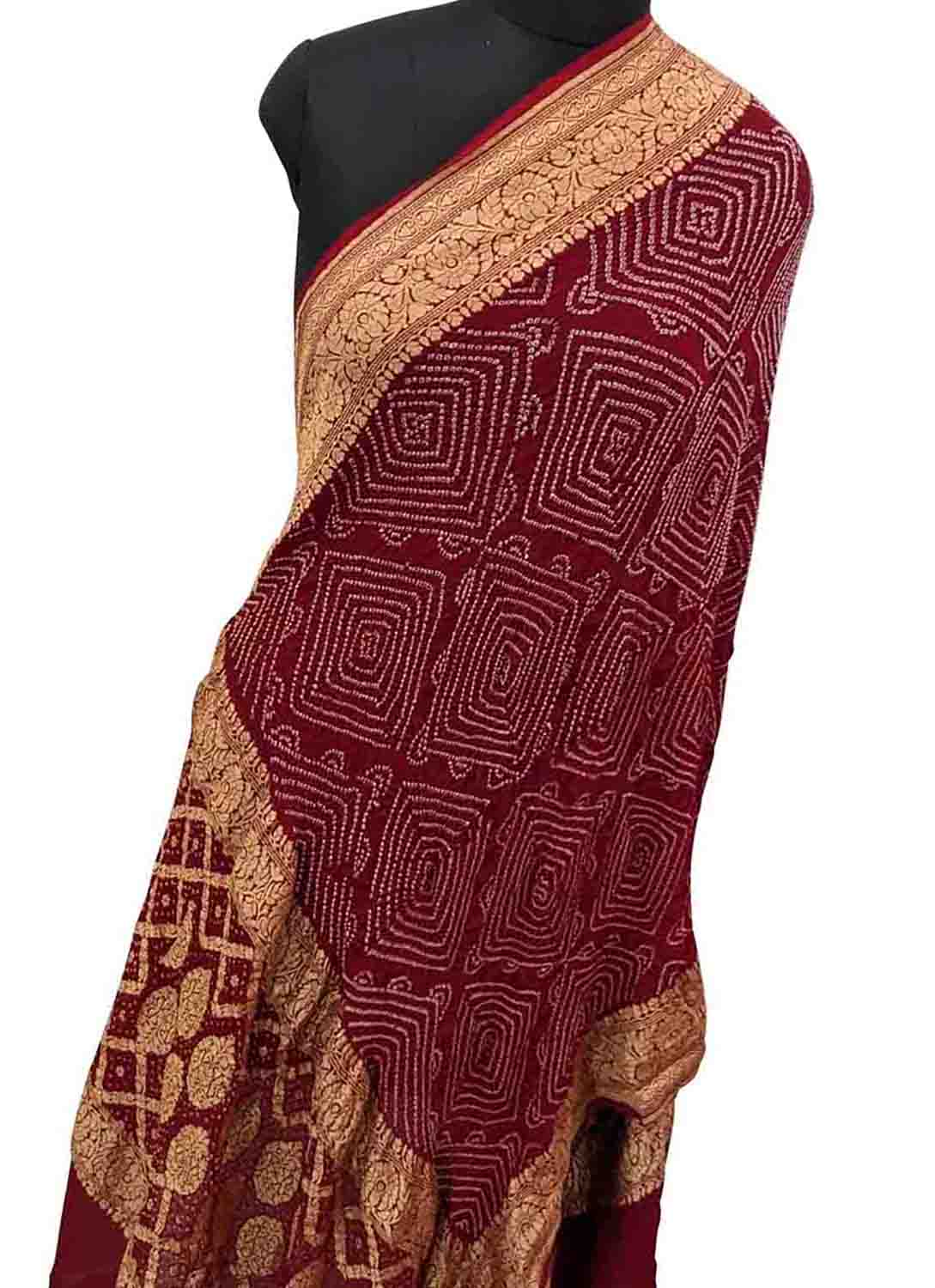Maroon Banarasi Bandhani Pure Georgette Dupatta - Luxurion World