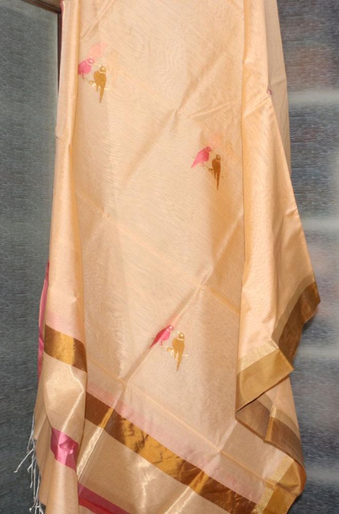 Pastel Handloom Chanderi Cotton Silk Resham Zari Border Meenakari Dupatta - Luxurion World