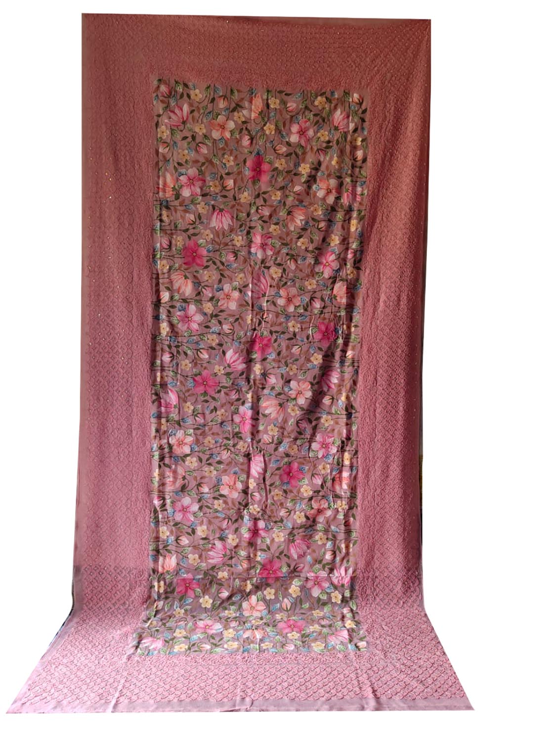 Pink Chikankari Hand Painted Georgette Dupatta - Luxurion World