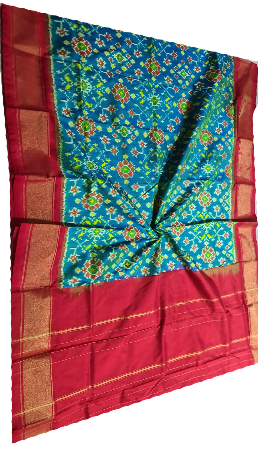 Blue Handloom Ikat Pure Silk Dupatta - Luxurion World