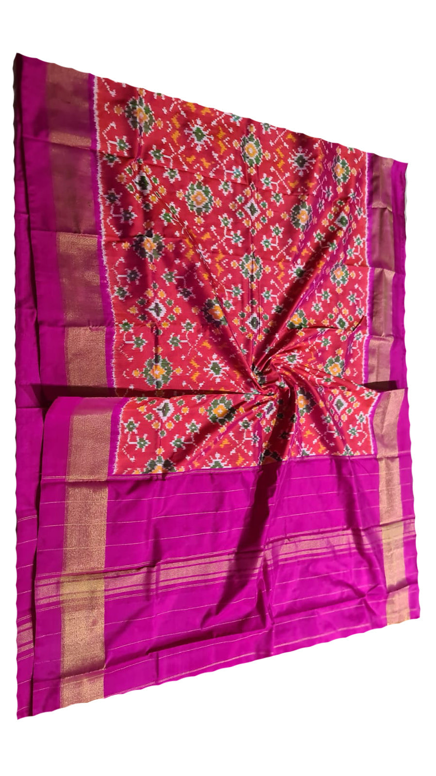 Red Handloom Ikat Pure Silk Dupatta - Luxurion World