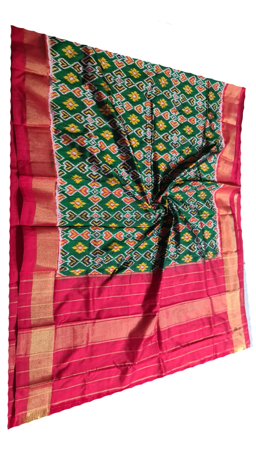 Green Handloom Ikat Pure Silk Dupatta - Luxurion World